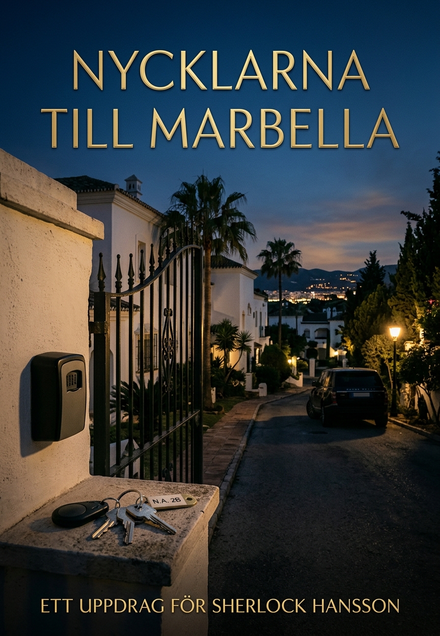 Omslag till kortromanen Nycklarna till Marbella av Sherlock Hansson-serien